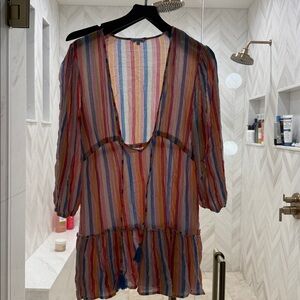 Blue Island Multicolor Striped Sheer Cover up